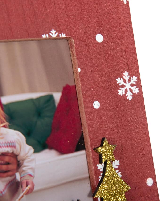 kennethan Christmas Red&Green Frame 4x6 Picture Frame with Gold Christmas Tree Decoration 2 Pack Wooden Frame with Glass can Display 4x6 Picture on the Table