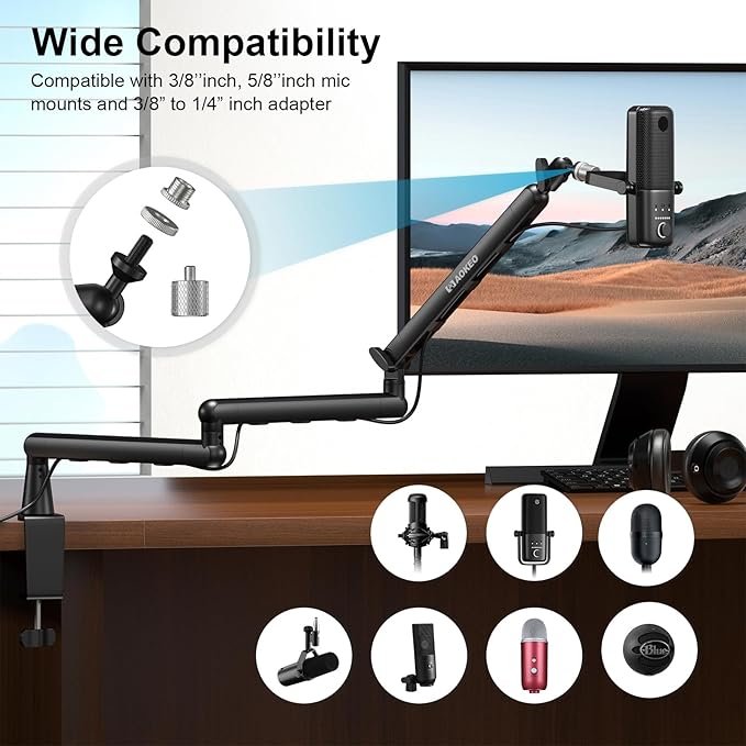 Microphone Arm,Aokeo AK-55i Desk Low Profile Adjustable Mic Boom Arm Stand,Suitable For Blue Yeti,Snowball iCE, HyperX QuadCast,SoloCast,Elgato Wave,Etc