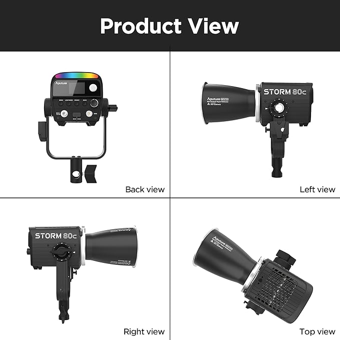 Aputure Storm 80c RGB LED Video Light - 80W Full-Color Point Source Fixture, 20,185 Lux @1m, 1800K-20,000K, Advanced Diode Mixing, CRI≥97, IP65 Weatherproof, Sidus Link, DMX & LumenRadio Control