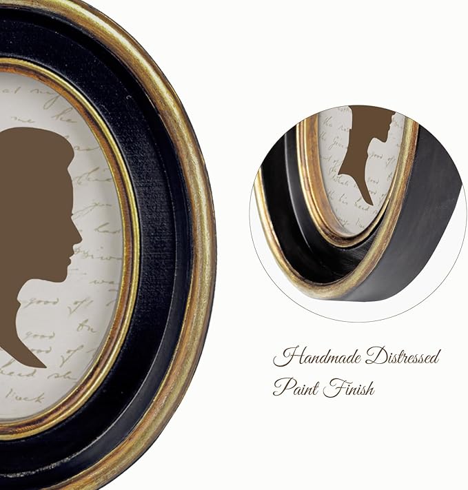 AELS 2.5x3.5 Inch Small Wallet Size Vintage Picture Frame, Elegant Antique Mini Photo Frames with Glass Front, Photo Display, Tabletop Wall Hanging, Gift Ideas, Black Oval with Gold Trim