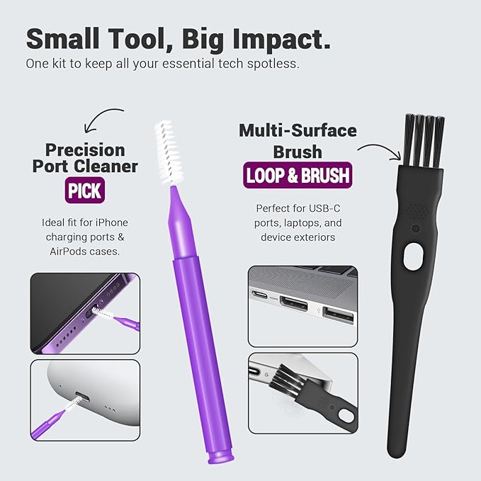 Cleaning Kit for Cell Phone and Headphone Charging Port, USB C, Speaker, Cleaner Tool Fit for iPhone 16 15 14 13 Samsung, Professional Cell Phone Port Cleaning Kit for Lightning & Type C