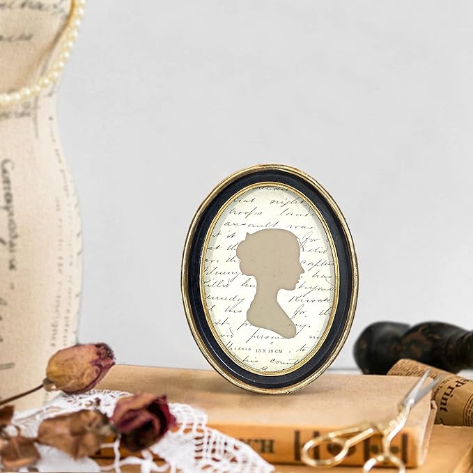 AELS 5x7 Inch Vintage Picture Frame, Elegant Antique Photo Frames with Glass Front, Photo Display, Tabletop Wall Hanging, Gift Ideas, Black Oval with Gold Trim