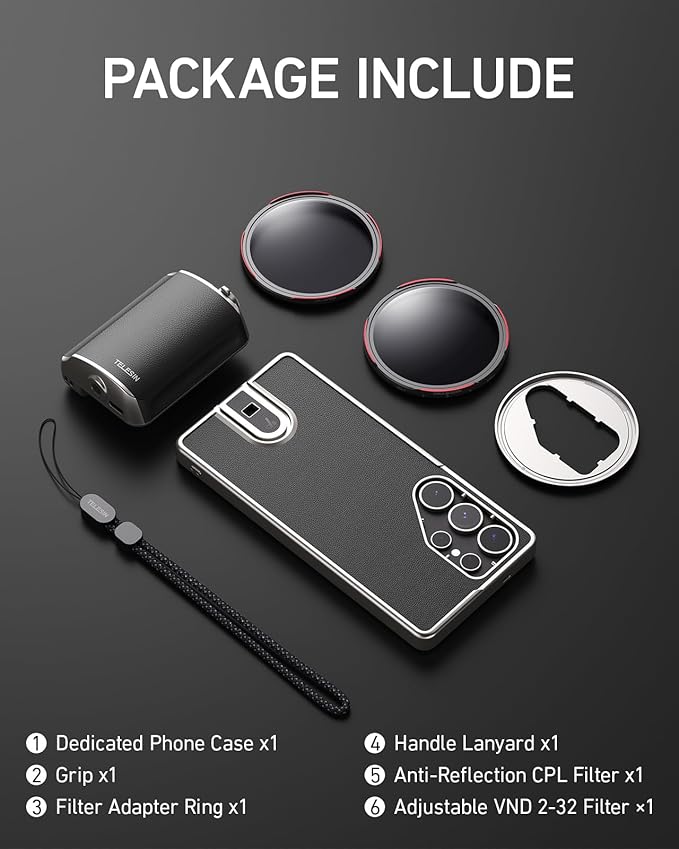 TELESIN Fun Shot Mastergrip Phone Camera Grip Photography Kit (Grip + Phone Case + 67mm VND Lens+67mm CPL Filter Lens) for Samsung Galaxy S25 Ultra, Comfort Ergonomic Professional Master Handle Holder