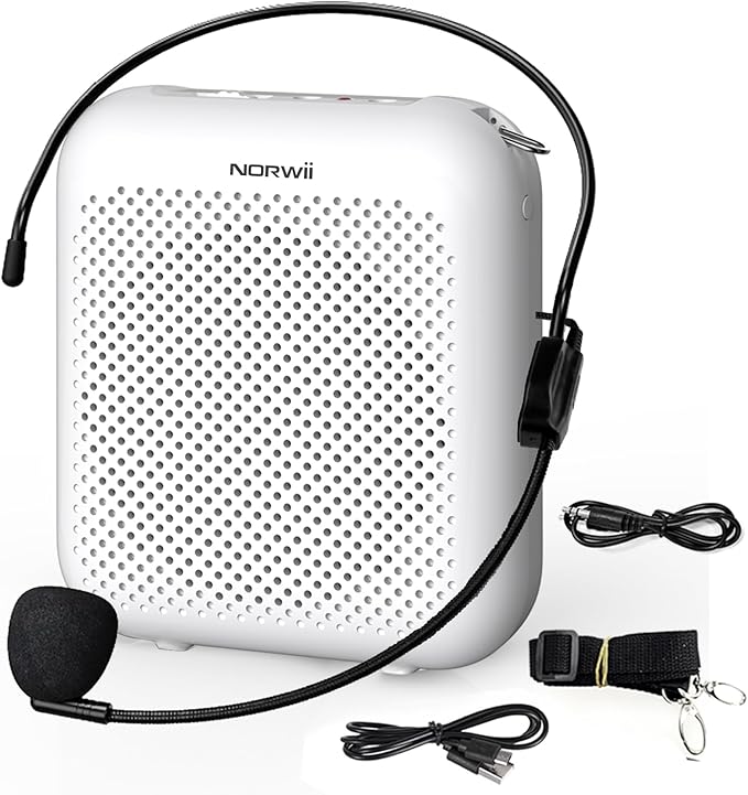 Norwii Bluetooth Voice Amplifier, Power Amplifiers, Portable Mini Wired Microphone Headset for Teacher Classroom & Outdoor Lectures, Teaching, Tour Guides, USB-C Rechargeable - 4000mAh, White
