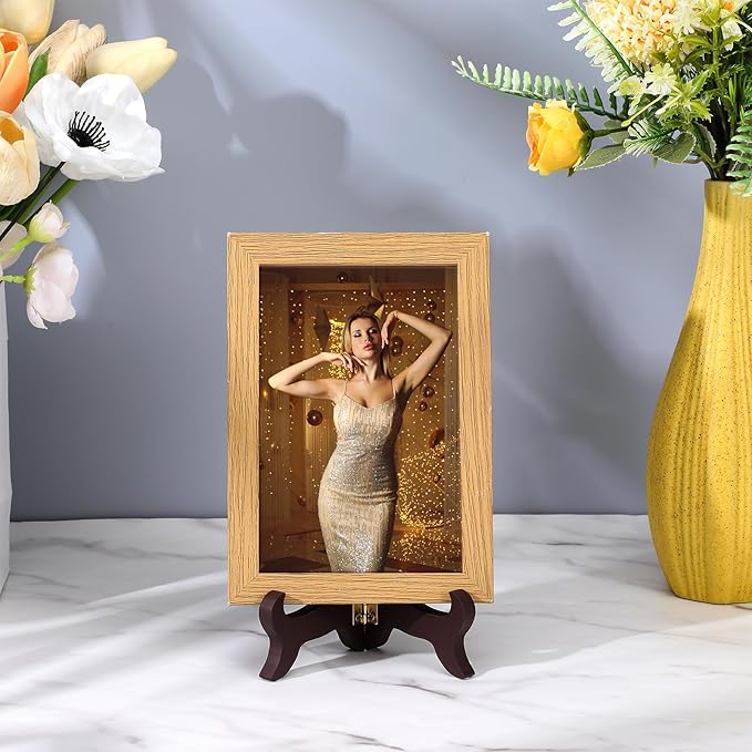 2 PCS Wooden Plate Stands for Display, 4" Easel Plate Holder Brown Folding Picture Frame Stand Small Decorative Plate Stand for Display Picture Frame Book Dish Artwork Easels