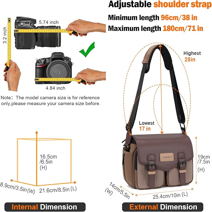 Cwatcun Camera Messenger Bag, Waterproof Flap Camera Crossbody Shoulder Case with Tripod Holder, Travel Photography Bag for Canon, Nikon, Sony, Fuji DSLR/SLR/Mirrorless Camera, Lens （Brown）, M