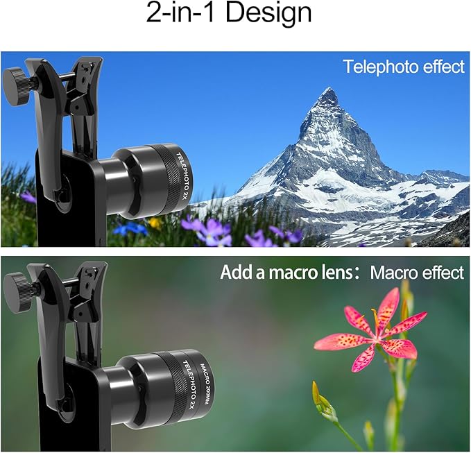 2X Telephoto Lens for Phone 5X Telephoto Camera, with 200mm & 300mm Macro Lens, 17mm Thread Universal Phone Lens Clip, Compatible with SmallRig and NEEWER Phone Cage (Add-ons 200mm&300mm)