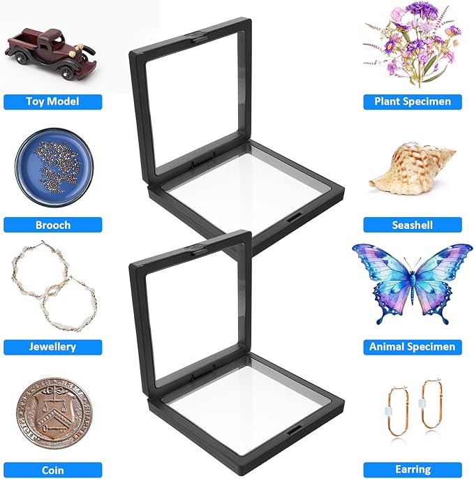 4 Pcs Floating Display Case Challenge Coin Holder Stand 3D Floating Frame PE Film Jewelry Storage Box Coins Black 3D Float Display Case for Antique Challenge Coins Medallion Shells 4.33x4.33 Inch
