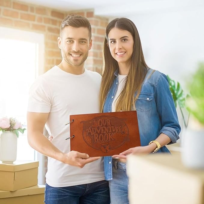 Adventure Book 3D Wooden Cover Scrapbook Photo Album 11.92 x 7.62"Timeless Memory Journal for Unforgettable Adventures&Precious Moments-Ideal for Anniversaries,Travel&Couple Gifts (3D Wooden Letter)