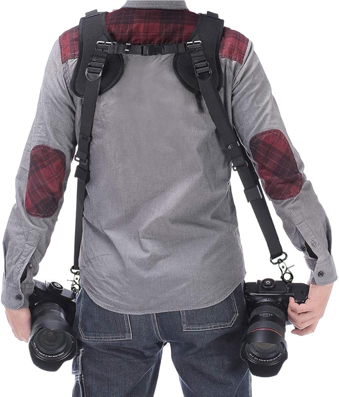 ztowoto Double Shoulder Camera Strap Harness Quick Release Adjustable Dual Camera Tether Strap for DSLR SLR Camera (focus)