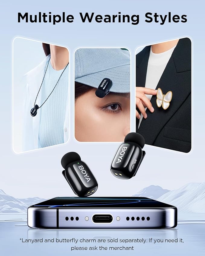 BOYA Mini USB-C Wireless Lavalier Microphone for Andriod iPhone 16/15, Ultra Mini Lapel Mics with AI Voice Switching, Noise Reduction and Charging Case, Metal Clip for TikTok Content Creators