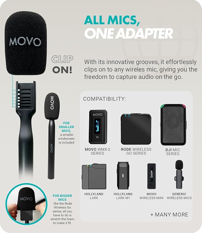Movo WMX-HM Mic Handle for DJI Mic, Rode Wireless GO, Hollyland Lark, and More - Wireless Interview Microphone Handle - Wireless Lav Mic Adapter for Vlogging, Interviews, Podcasting, Content Creation