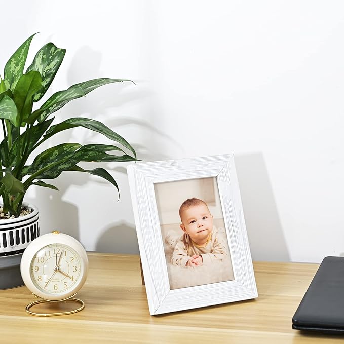Wood Picture Frame 4 x 6 Retro White Photo Frames with Real Glass Solid Wooden Photo Frame Standing for Tabletop Hanging Wall Vintage Farmhouse Home Desk Office Decor Handmade Family Picture Frame Gift
