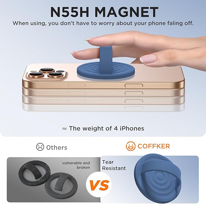 Magnetic Phone Grip Ring Holder, Liquid Silicone Magnet Cell Phone Grip Finger Loop, Compatible with Magsafe, Back of Phone for iPhone 17/16/15/14/13/12 Series, Azure Blue