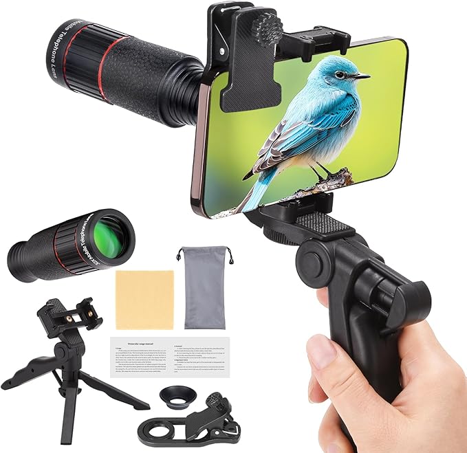 32X Telephoto Phone Lens, High Power HD Lens Attachment with Adjustable Tripod & Universal Clip, Compatible with iPhone Android, Ideal for Bird Watching, Concert, Outdoor Photography
