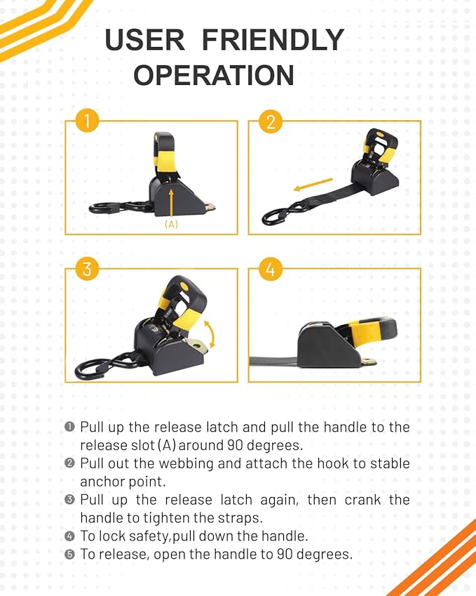 Strapinno 2PCS Retractable Ratchet Straps (1 7/8 in x 4 ft) Heavy Duty Transom Tie Downs with Extension Straps, Bolt Set & Safety Latch S-Hooks,for Boat,ATV, Trailers, Break Strength 3,000LBS/1,360KG