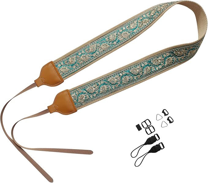 UNIKSTRAP Original Design Adjustable Camera Strap, Luxurious Green with gold thread, 2 Inch (5cm) Width, Fit for Canon Nikon Sony Interchangeable Lens Digital Camera/DSLR