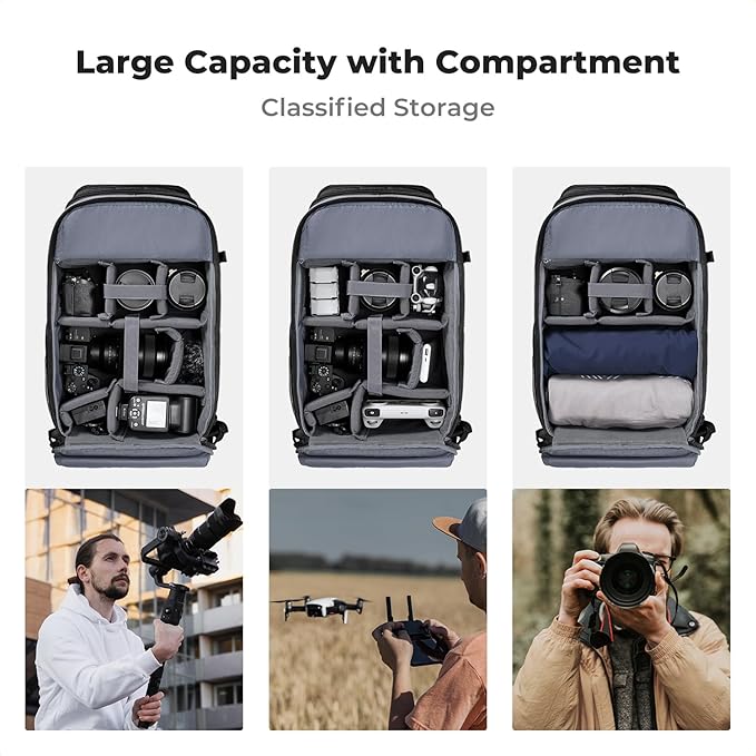 K&F CONCEPT Camera Backpack Shoulder Bag for Photographers, Hardshell Case Camera Bag, Multifunction Photography Backpack with 15.6" Laptop Compartment