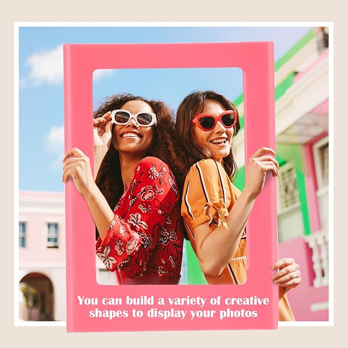 Epakh 20 Packs Magnetic Photo Picture Frame Cute Mini Table Photo Frame Holder 3 Inches Plastic Colorful Picture Display for Fridge Office (Pink)