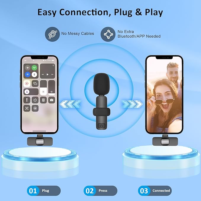 MAYBESTA Bluetooth Mini Microphone for iPhone, iPad - Wireless Lavalier Lapel Mic for Video Recording - Clip on Shirt Phone Microphones for Tiktok YouTube Interview Podcast