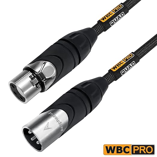 2 Units - 4 Foot - WBC-PRO-Quad Ultra-Silent Ultra-Flexible Balanced Star-Quad Cable with Amphenol Male & Female XLR Plugs & Black Tweed Jacket
