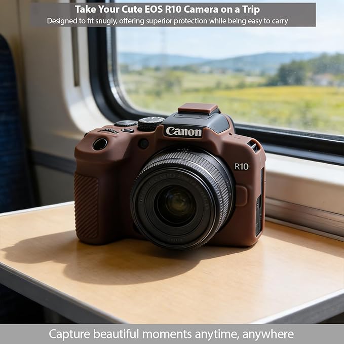 Frevyve Case for Canon EOS R10 Mirrorless Camera, Skin, Anti-Scratch, Lightweight Sleeve, Soft Silicone Rubber Protective Case Cover for Canon EOS R10 Accessories (Brown)