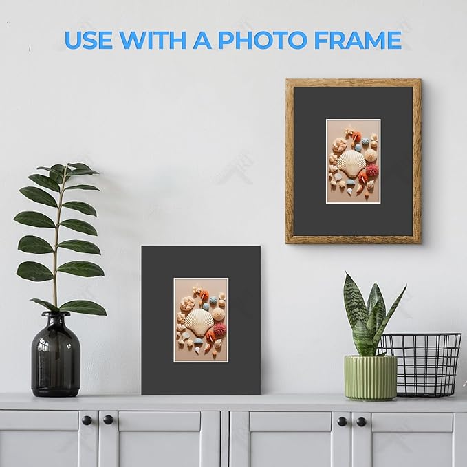 Golden State Art, Acid Free, Pack of 5, 8x10 Black Picture Mats Mattes with White Core Bevel Cut for 4x6 Photo + Backing + Bags