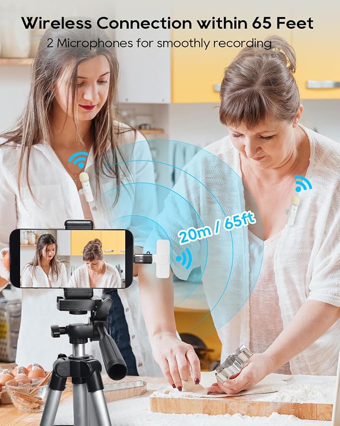 Mini White Microphone for iphone Android Phone Tablet ipad PC, Usb C Wireless Lavalier Mic for Video Recording Vlogging Youtube Tiktok Podcast Interview content creators, Tiny Microphones Clip on Mics