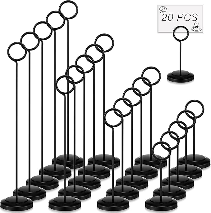 Otoolling 20 Pcs Table Number Holders 4/6/8/10 Inch Place Card Holder Stands Wire Photo Clips Metal Table Card Stands for Centerpieces, Photos, Food Signs, Birthdays, Weddings(Black)
