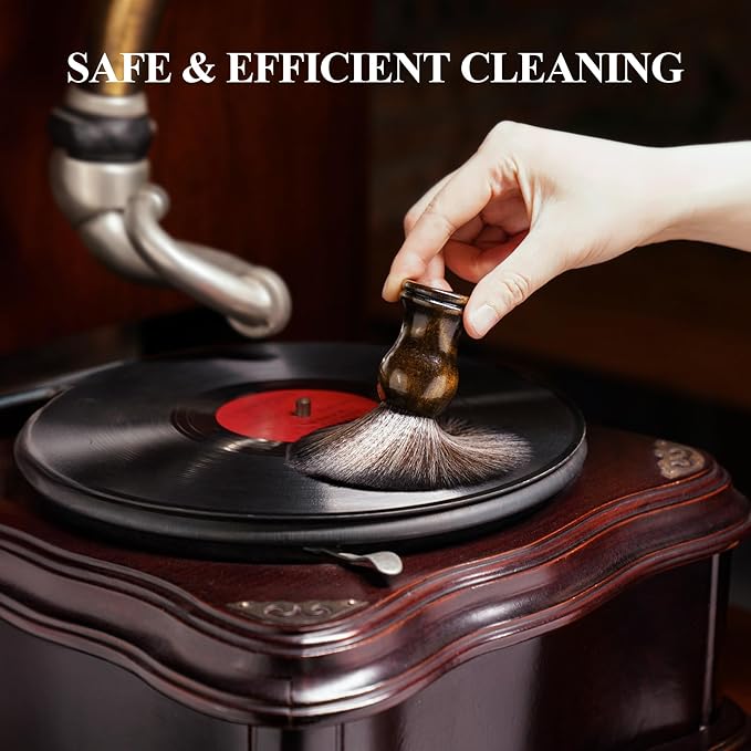 NiHome Vinyl Record Cleaning Brush, Anti-Static Soft LP Record Cleaner, Vinyl Dust Remover Brush with Ultra-Fine Fiber Bristles, Safe for Vinyl LP CD Album, Retro Design with Beech Wood Handle (Small)