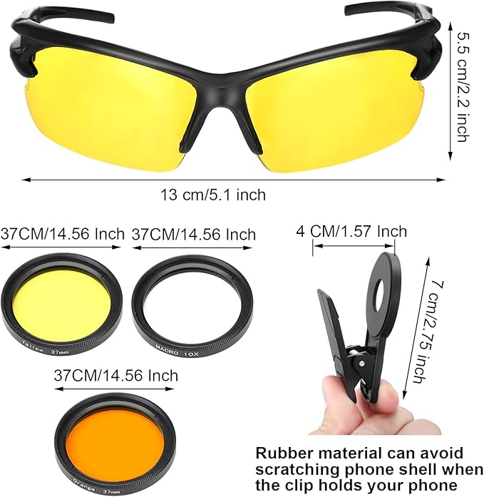 5 Pcs Coral Viewing Glasses Coral Lens Filter Kits for Phone Reef Crystals Viewing Lens 37mm Macro, Yellow, Orange for Professional Photography UV Glasses Reef Tank