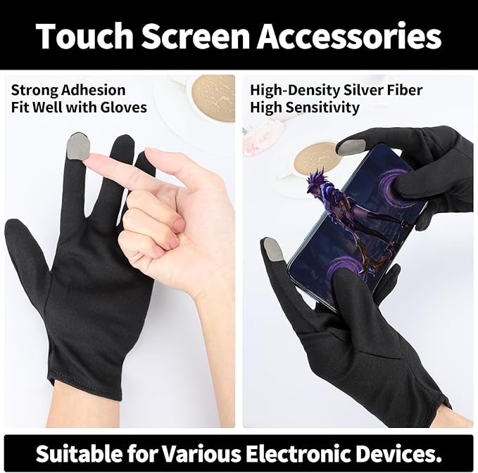 ENPOINT Touch Screen Gloves - 5 Pairs Large Black Cotton Gloves for Dry Hands Sleeping, Moisturizing, Coin Handling, Jewelry, Photography, Men and Women, with Pack of 20 Touch Screen Stickers