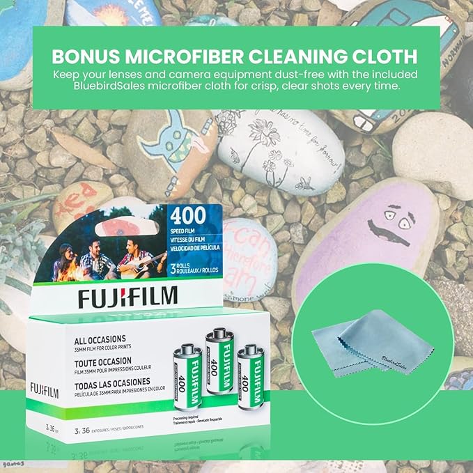 FUJIFILM 400 Color Negative Film (35mm Roll Film, 36 Exposures, 3-Pack) + BluebirdSales Photo Album, Photo Frames (10 Frames) + Microfiber Cleaning Cloth