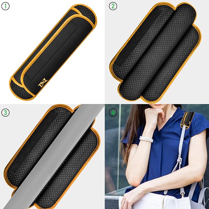 ZINZ Universal Shoulder Pad with Ultra Thick Cushion for Bag Luggage Bag Crossbody, Plus Long & Anti-Slip & Breathable,Black-Yellow Edge