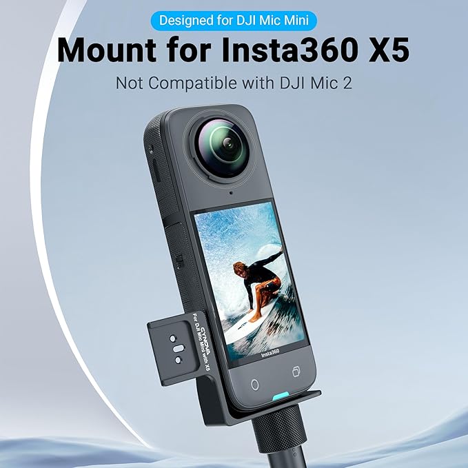 CYNOVA Mount for Insta360 X5 Accessories, Insta 360 X5 Cold Shoe Mount, Invisible Mic Bracket Designed Specifically for DJI Mic Mini（with 3.5mm Audio Cable and Fixed Velcro）