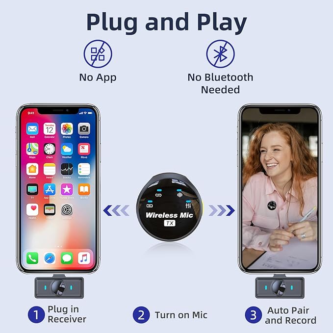 Wireless Lavalier Microphone for iPhone 17 16 15 Android, Noise Canceling USB C Lapel Microphones Clip on Mic with Charging Case for Video Recording Vlogging TikTok