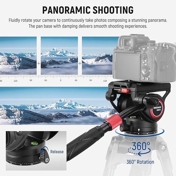 NEEWER Video Tripod Fluid Head with Quick Release Plate, Telescopic Handle & Scaled Base (75mm Dia.) Heavy Duty, Max Load 17.6lb/8kg for Video Cameras and DSLR Cameras