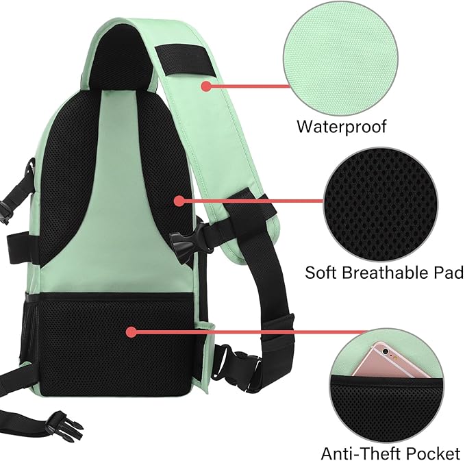 MOSISO Camera Sling Bag, DSLR/SLR/Mirrorless Camera Case Shockproof Photography Camera Backpack with Tripod Holder & Removable Modular Inserts Compatible with Canon/Nikon/Sony/Fuji, Mint Green