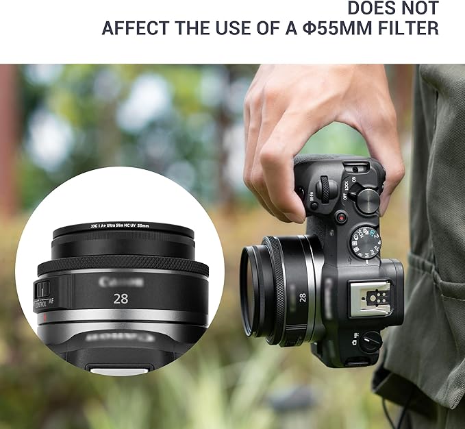 Metal Lens Hood for Canon RF 28mm f/2.8 STM Lens on Canon EOS R50 R100 Camera Replaces Canon EW-55, Compatible with 55mm Filter or Lens Cap