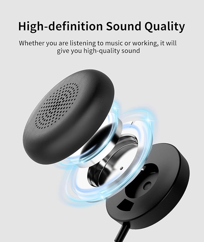 USB-C/USB-A/3.5mm Wired Headset with Noise Cancelling Microphone | On-Ear Office Headphones for PC/Laptop | Line control & All-Day Comfort for Call Center, Video Conferencing, Remote Work,Online Class