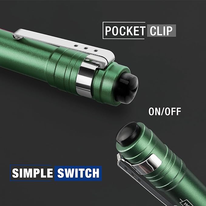 WORKPRO LED Pen Light, Aluminum Pen Flashlights, Pocket Flashlight with Clip for Inspection, Emergency, Everyday, 2AAA Batteries Include, Green(4-Pack)