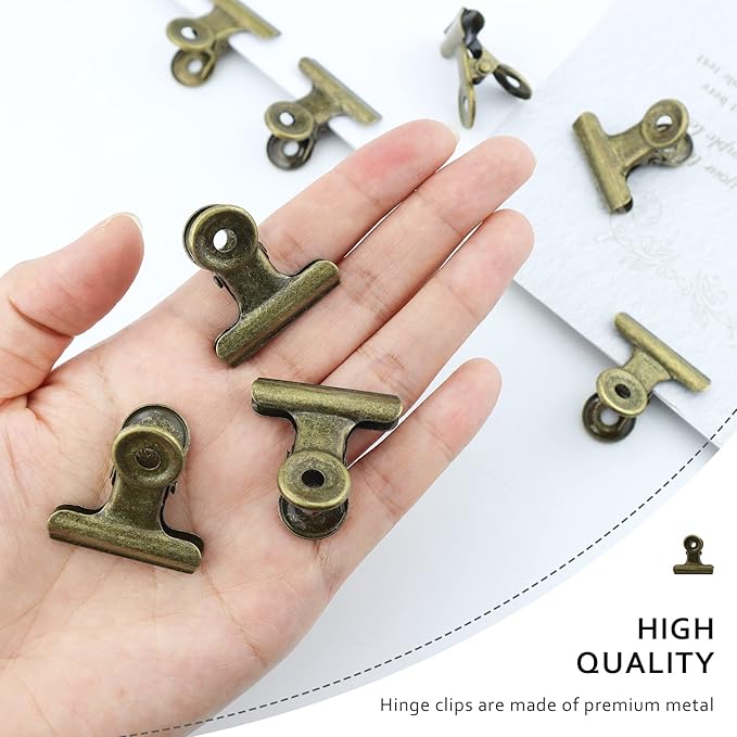 YETOOME 20 Pieces Metal Bulldog Binder Clips, 1.2 Inch Hinge Paper Clips Clamps for Food Bags, Pictures Photos, Art Crafts, Home Office Supplies (Bronze)