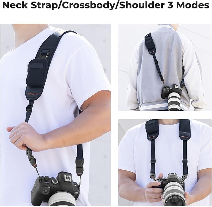 K&F Concept Camera Neck Strap for Photographers, Soft Neoprene Adjustable Shoulder Belt with Zipped Pockets