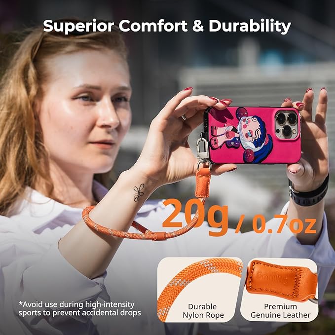SMALLRIG Adjustable Phone Wrist Strap, 38cm Leather & Nylon Wrist Strap for iPhone, for Samsung