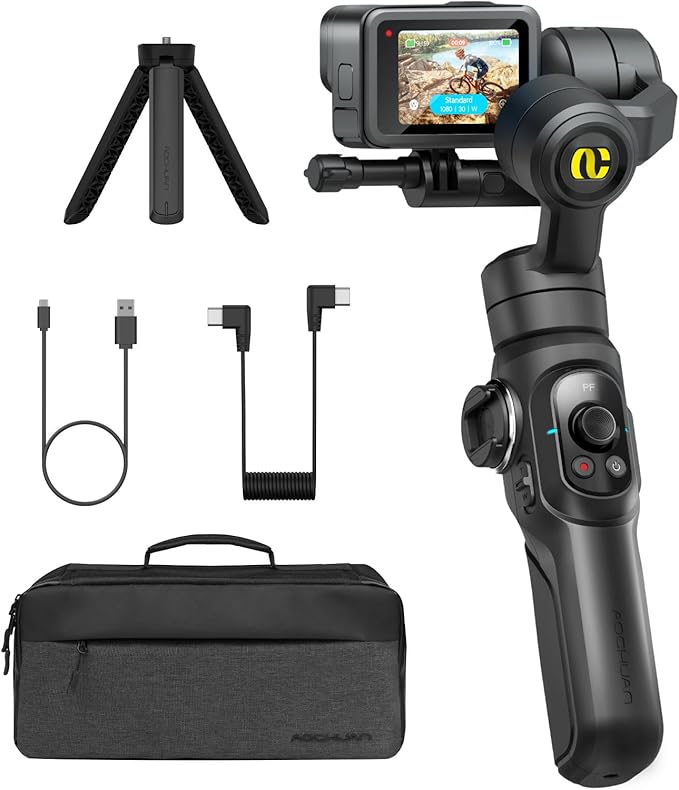 AOCHUAN Gimbal Stabilizer for Go Pro, Handheld Gimbal with 360° Rotation for Video Recording, 3-Axis Gimbal Stabilizer Compatible with Gopro Hero 12/11, Osmo Action, Insta360 ONE R,Sony RX0-Smart G1