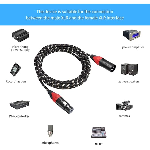 XLR Cable 50ft 2 Packs - Premium Balanced Microphone Cable with 3-Pin XLR Male to Female Mic Speaker Cable, Black and White Grid Layer, Pure Copper and Plated Conductors