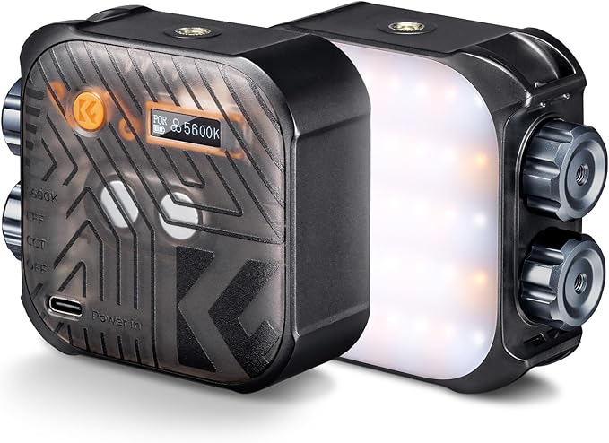 K&F CONCEPT Bi-Color LED Video Light, 2000mAh Rechargeable Portable Camera Lights, CRI 96+, 2500K-9900K, 15 Light Effects, Photography Lighting for Vlogging, Selfie, Black