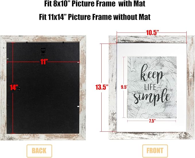 kennethan 11x14 Picture Frame Rotten White 2 Pcs in 1 set Wooden Frame can Display 8x10 Picture with Mat or 11x14 Without Mat on the Wall display for home decoration,holiday gift