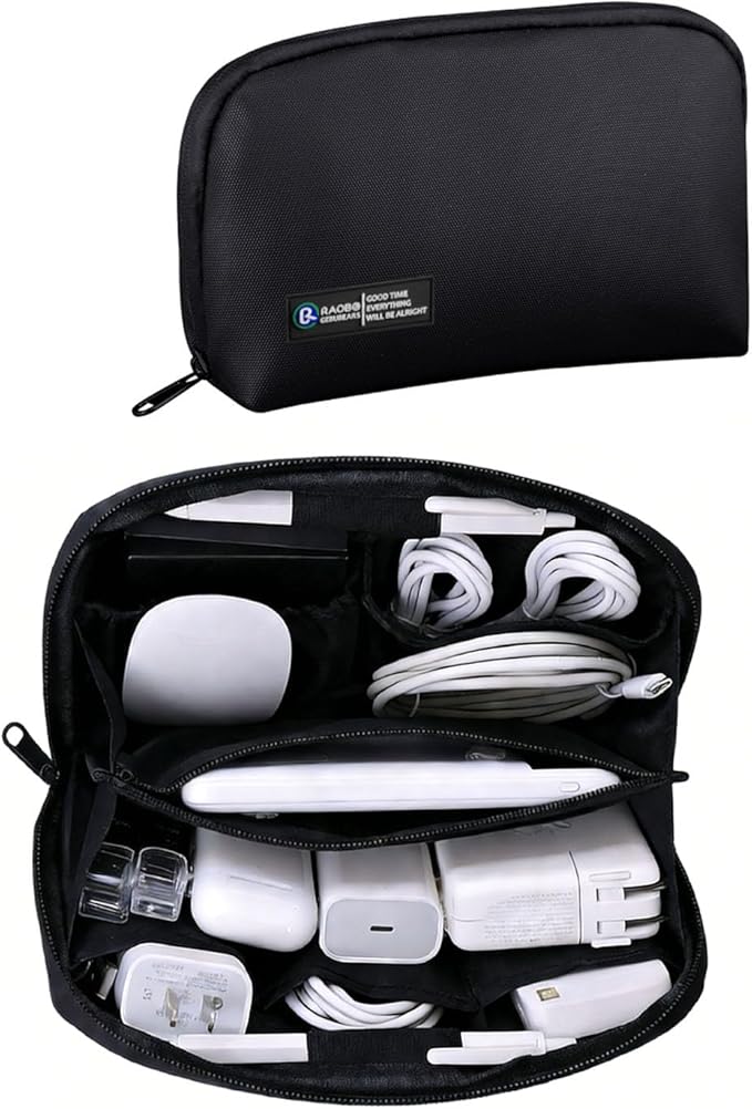 Travel Tech Pouch, Electronics Organizer Travel Case, Waterproof Cord Case for Phone, Charger, Hard Disk, Power Bank, Airplane Travel Essentials Bag, Accessories (Black)