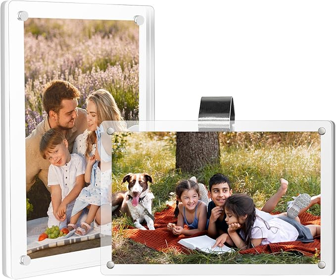 Acrylic Car Sun Visor Picture Holder, Powerful Magnetic Photographs Frame with Strong Clips for Cars , Universal Car Accessories for Visor Organizer & Dashboard Decorate with Personality (Transparent, 2.4 x 3.5)